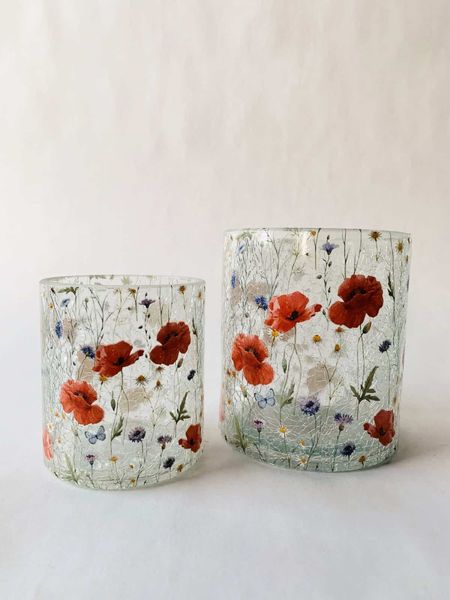 Lysglass krakelert rød/blå 9×10 cm