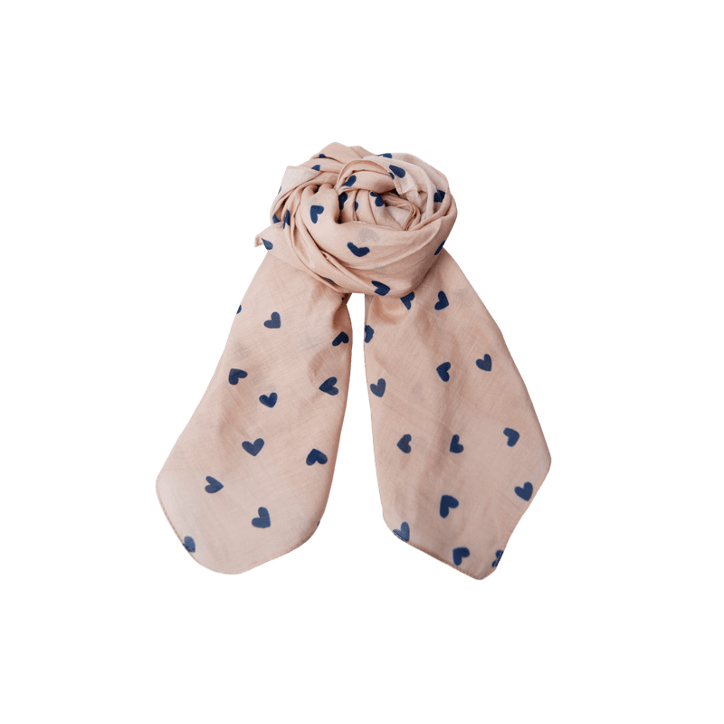 BCCLAUDINE Mini Skjerf, beige med blå hjerter