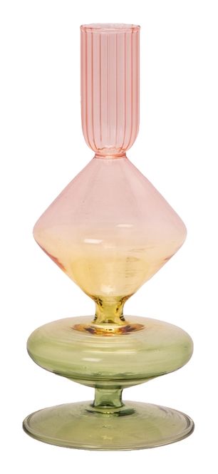 Hovedbilde Glass lysestake, grønn/gul/rosa